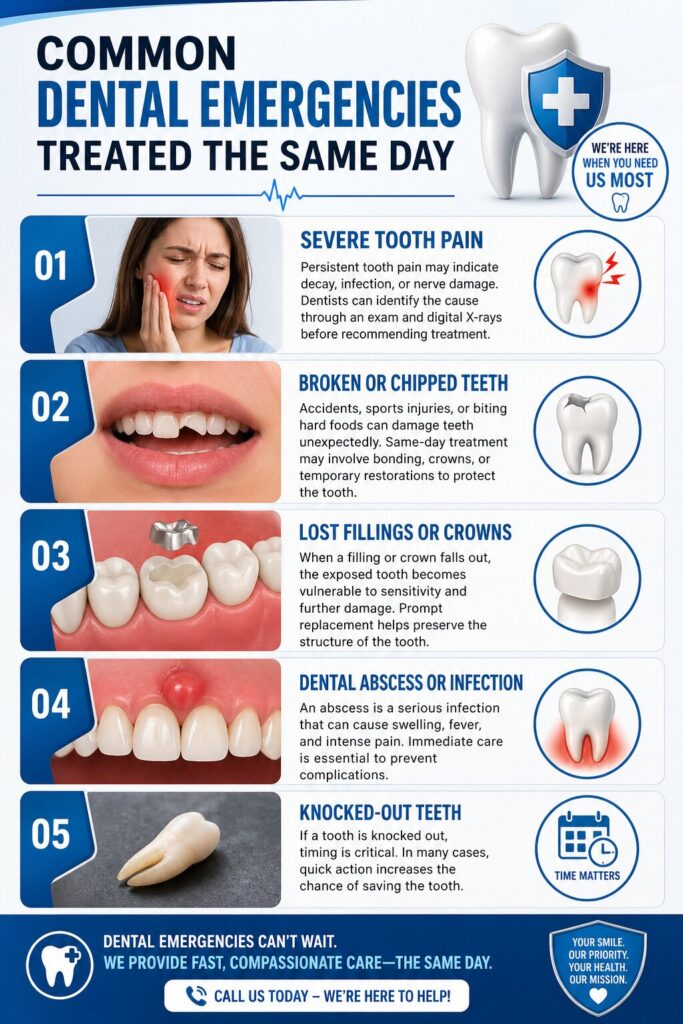 Common Dental Emergencies Treated the Same Day